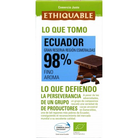 Chocolate Negro Equador 98% 100G Etiquable
