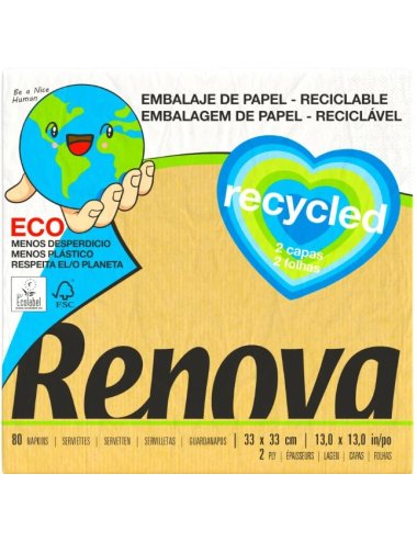 GUARDANAPO RENOVA RECYCLED 33X33 80UNDS