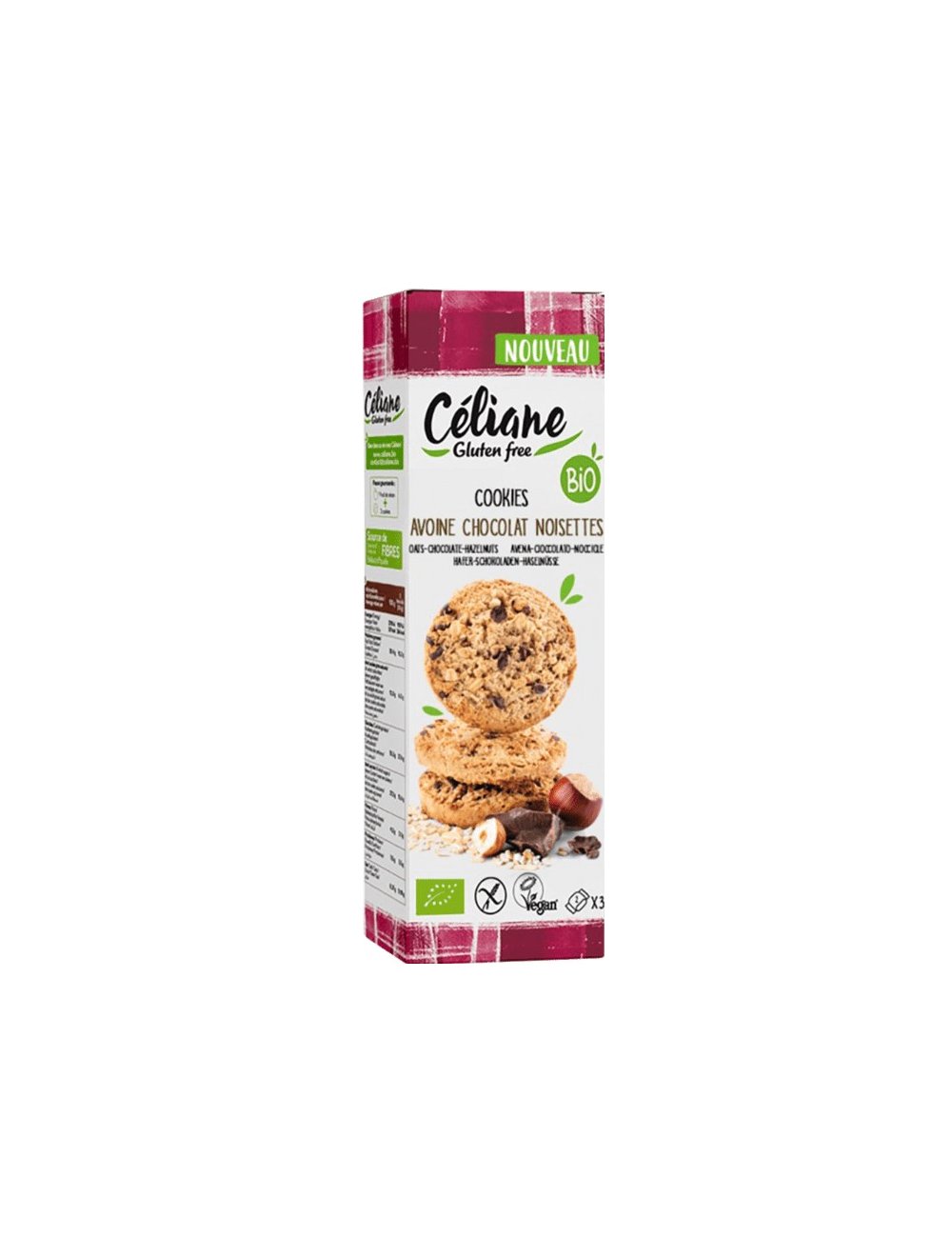 BISCOITOS DE AVEIA S/G C/ CHOCOLATE AVELÃ - 120G - CELIANE