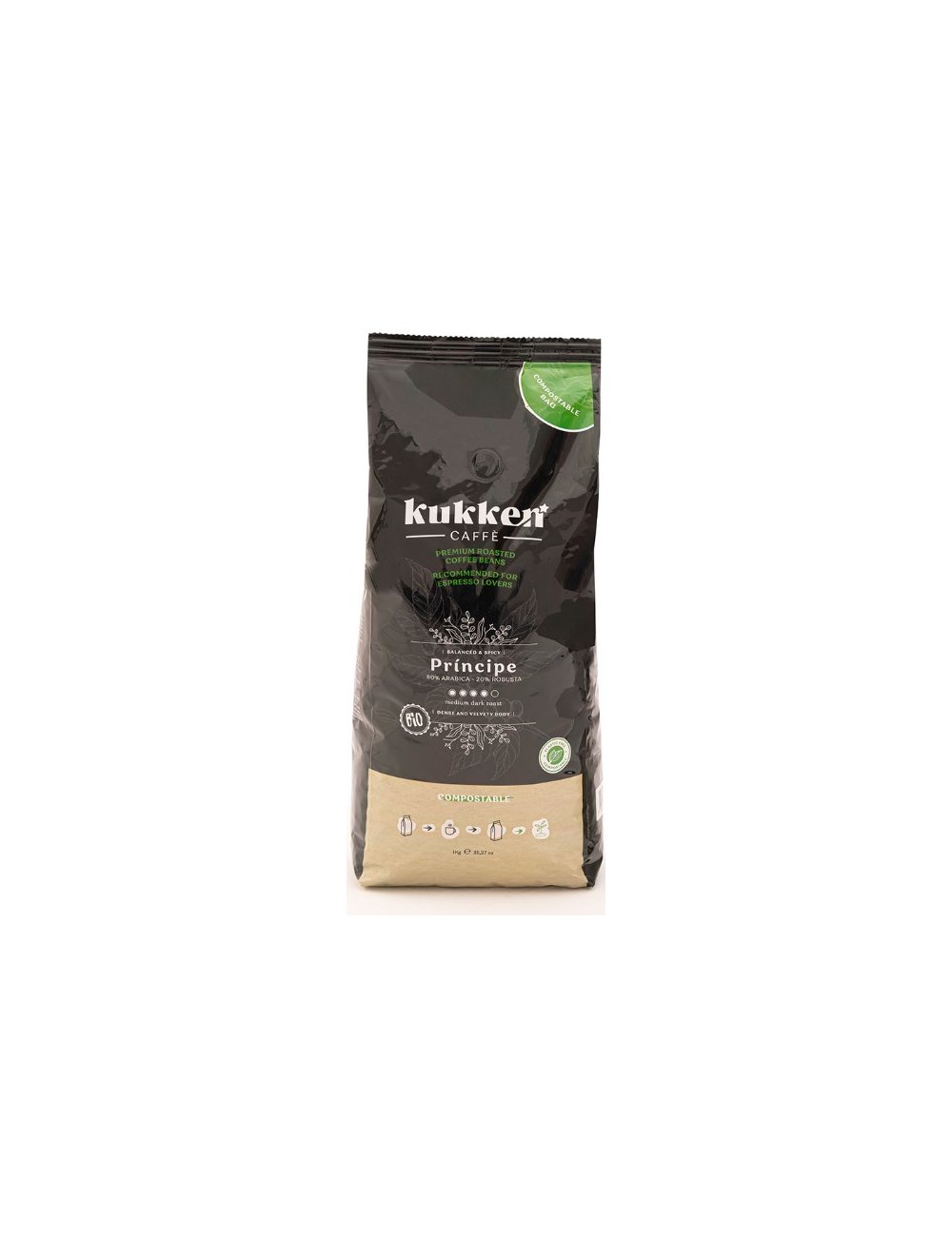 CAFÉ BIO TORRADO EM GRÃO PRINCIPE - 1KG - KUKKEN