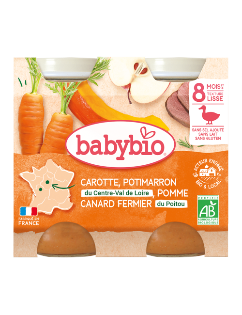 BOIÃO DE LEGUMES, MAÇÃ E PATO 8M - 2X200GR - BABYBIO