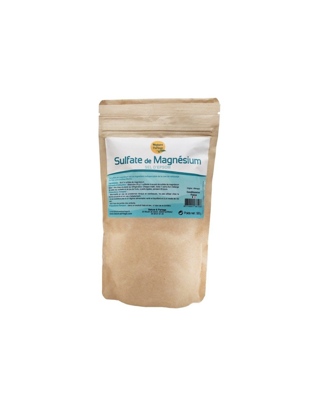 SULFATO DE MAGNÉSIO "SAL DE EPSOM" - 500G - NATURE E PARTAGE